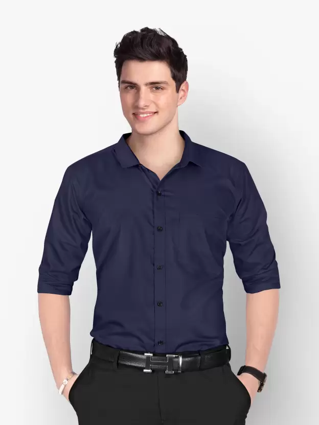 Men Regular Fit Washed Casual Shirt Dark Blue