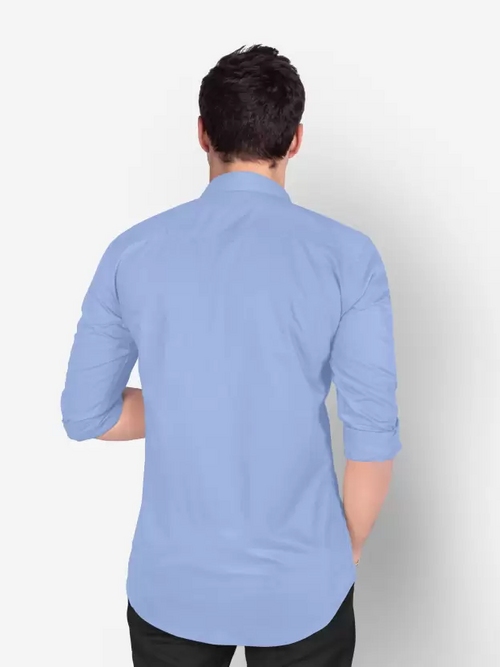 Men Regular Fit Washed Casual Shirt Sky Blue