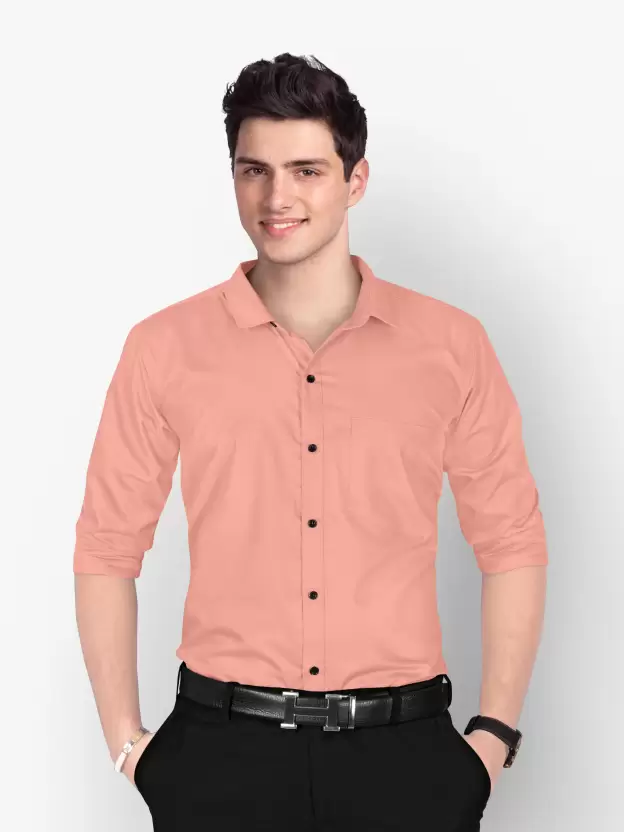 Men Regular Fit Washed Casual Shirt Peach Size M