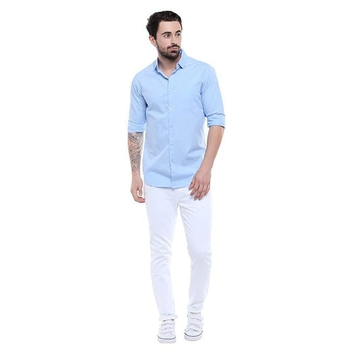 Men's Solid Slim Fit Cotton Casual Shirt SIZE-L COLOR-LIGHT BLUE