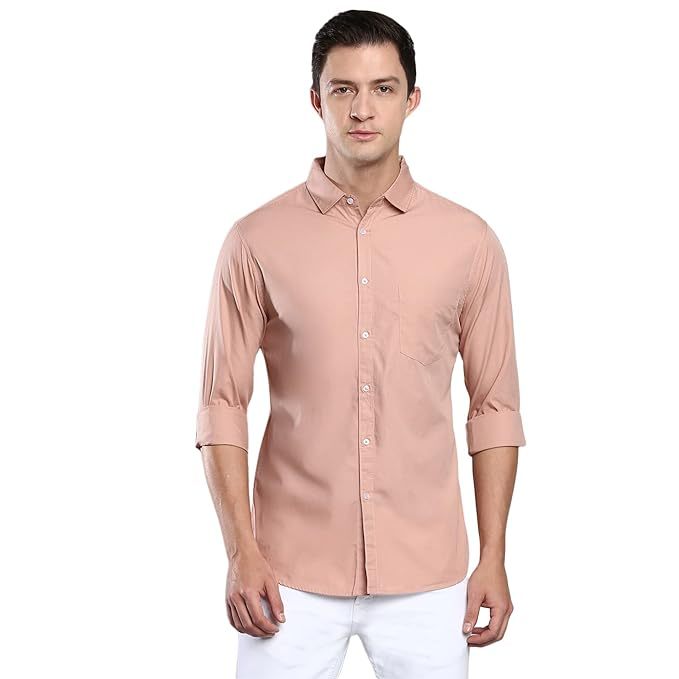 Men's Solid Slim Fit Cotton Casual Shirt SIZE-L COLOR-PINK