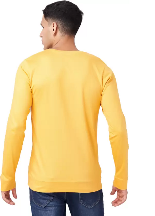 Men Solid Full Sleeves Round Neck Cotton Yellow T-Shirt (Size M)