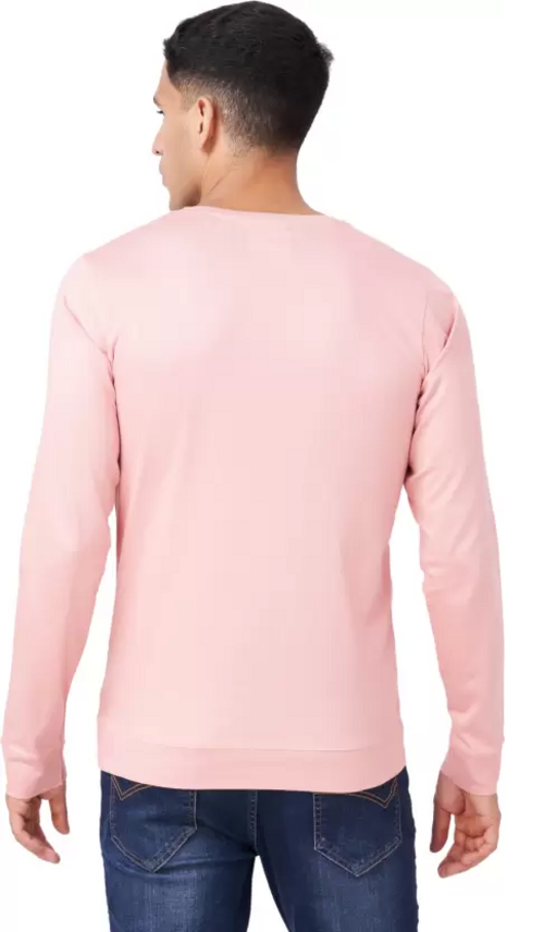 Men Solid Full Sleeves Round Neck Cotton Pink T-Shirt (Size L)