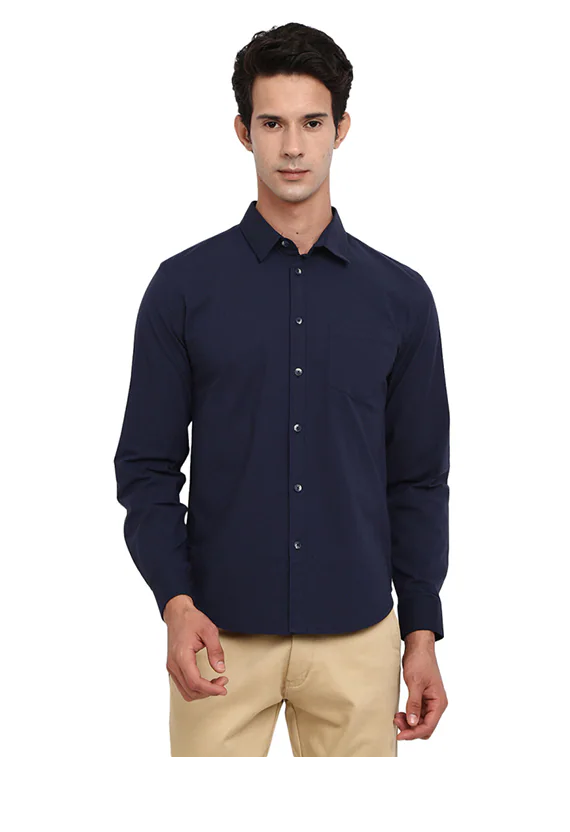 Men's Solid Slim Fit Cotton Casual Shirt DARK BLUE 3XL