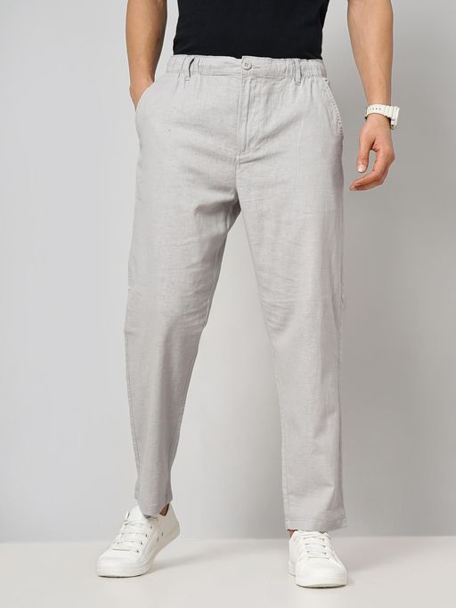 Men Solid Regular Fit Linen Trousers