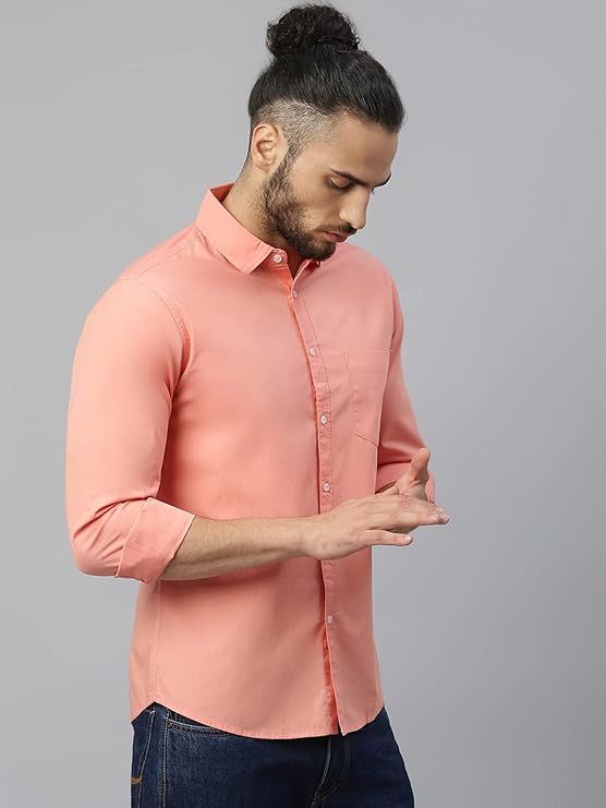 Men's Solid Slim Fit Cotton Casual Shirt LIGHT PINK XL