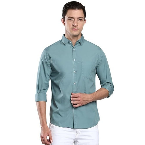 Men's Solid Slim Fit Cotton Casual Shirt SIZE-L COLOR-SEA BLUE