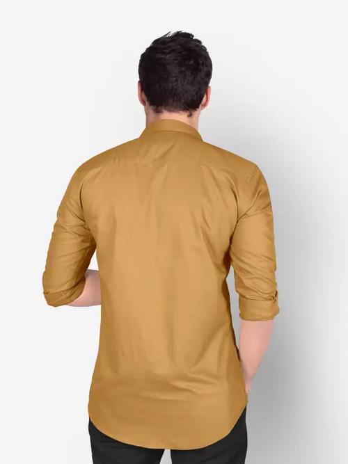 Men Regular Fit Washed Casual Shirt Golden