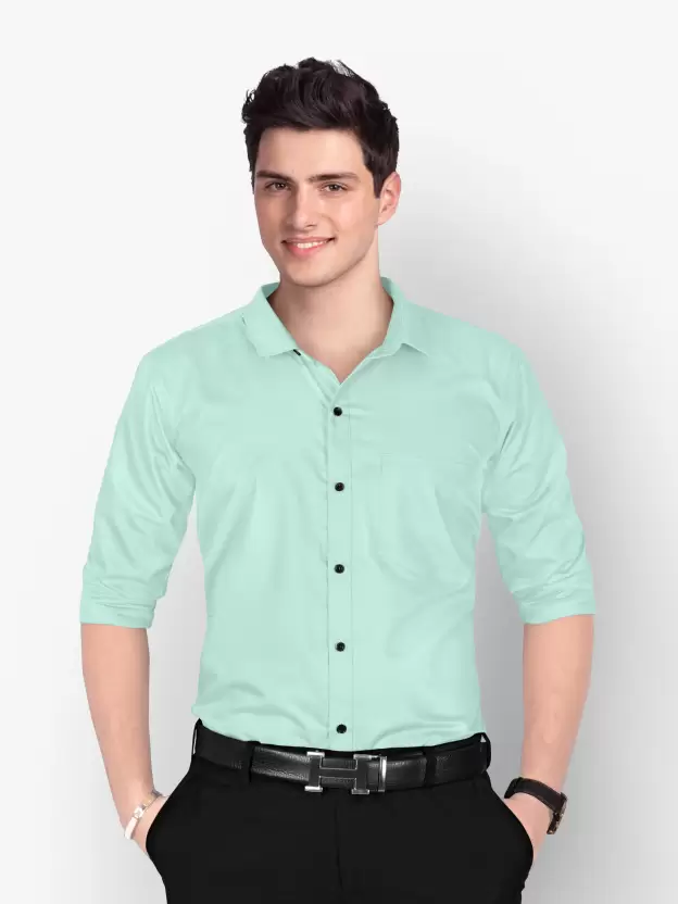 Men Regular Fit Washed Casual Shirt Light Green