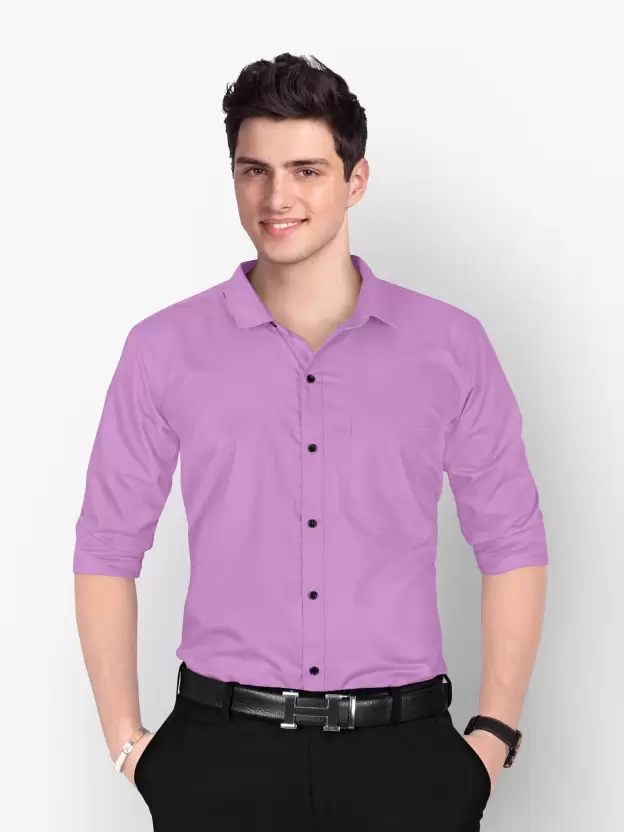 Men Regular Fit Washed Casual Shirt Purple Size XL