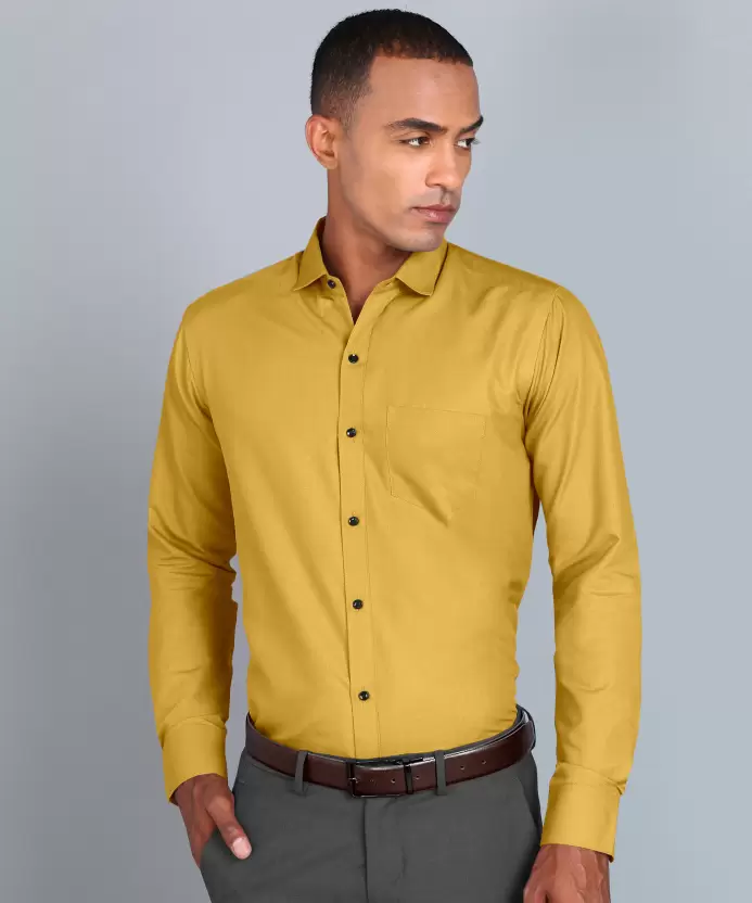 Men Regular Fit Washed Casual Shirt Yellow Size L