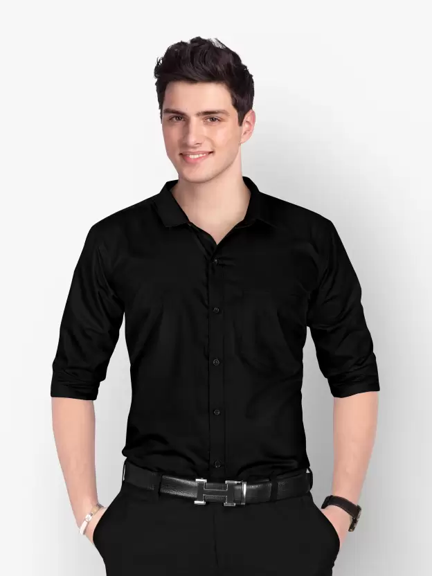 Men Regular Fit Washed Casual XL Shirt Black Size XL