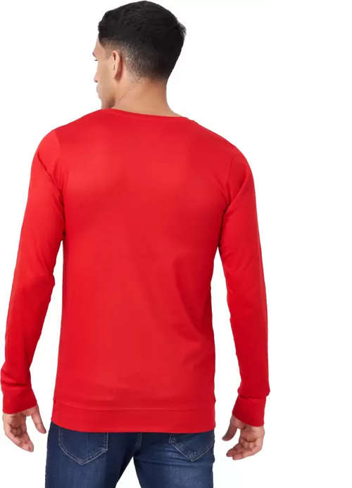 Men Solid Full Sleeves Round Neck Cotton Red T-Shirt (Size L)