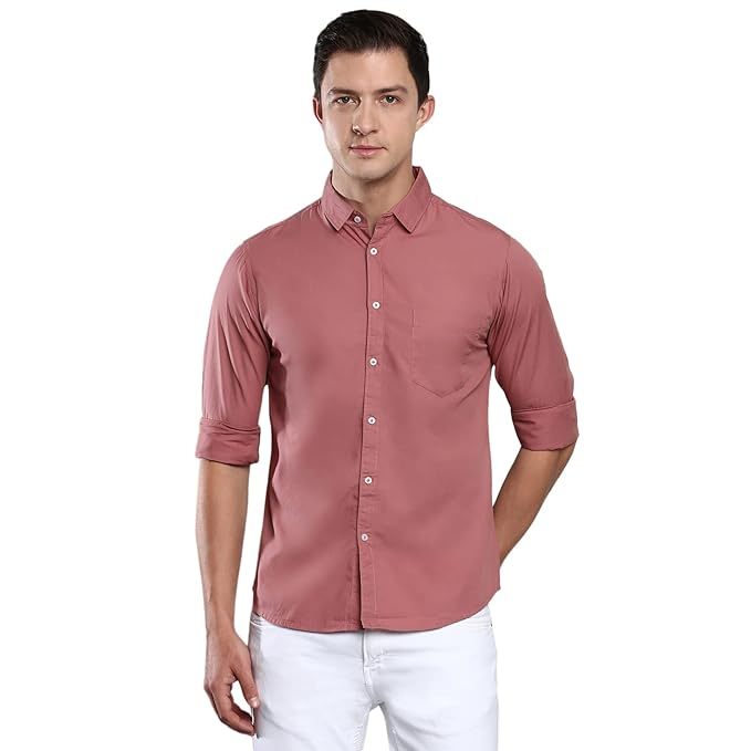 Men's Solid Slim Fit Cotton Casual Shirt SIZE-L COLOR-PEACH