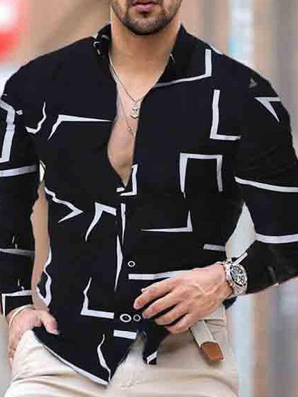 Men's Spring/Summer Fashion Printed Long Sleeve Shirt