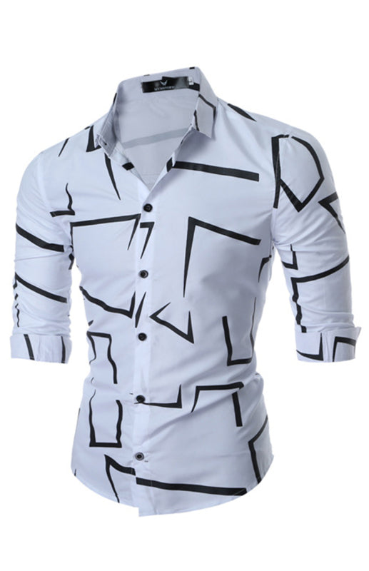 Men's Spring/Summer Fashion Printed Long Sleeve Shirt