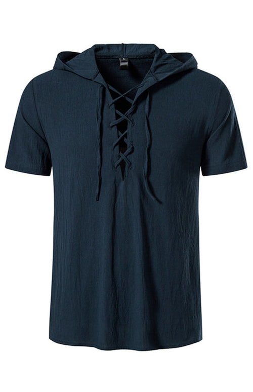 Men's Spring/Summer Fashion Solid Color Hooded Short Sleeve T-Shirt