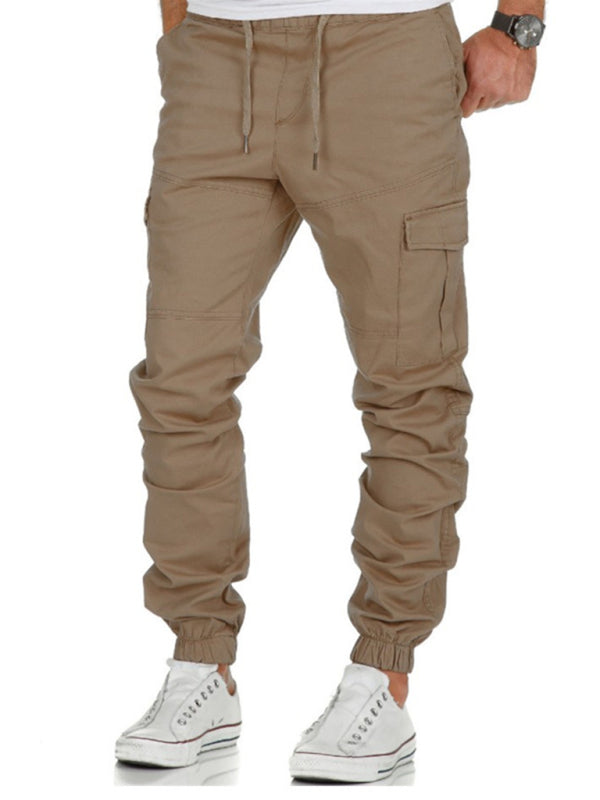 Men's Solid Color Drawstring Waist Cargo Pants