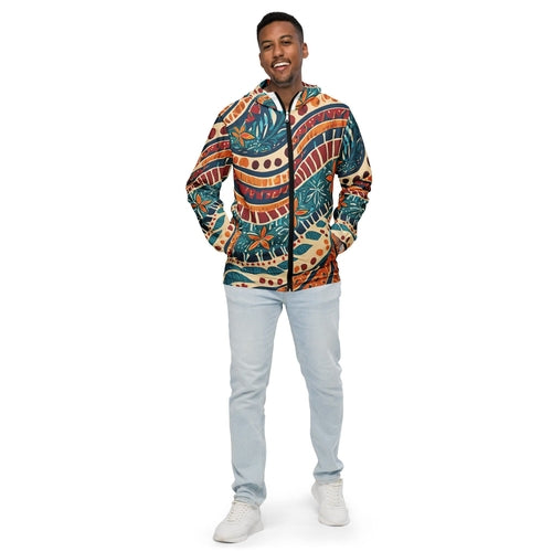 Mens Hooded Windbreaker Jacket, Tropical Floral Pattern 61374