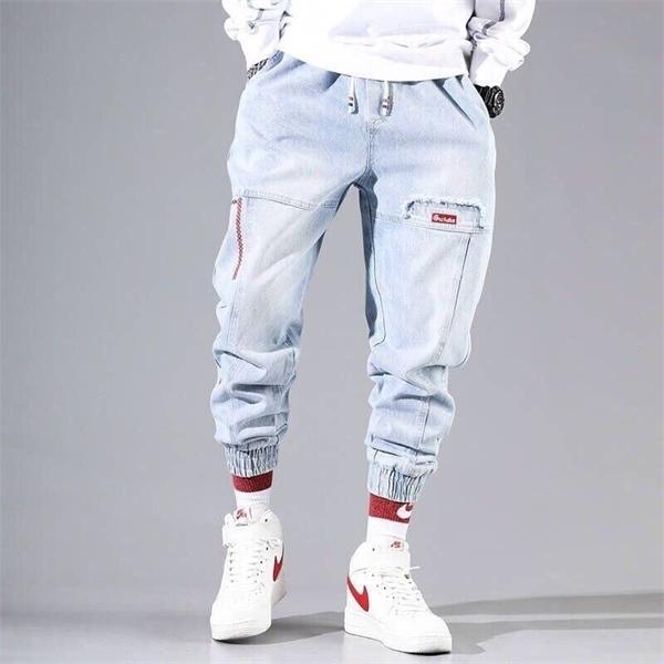 Streetwear Hip Hop Men's jeans Cargo Elastic Harun Joggers pants In