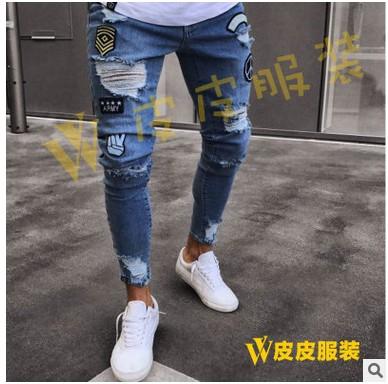 European and American jeans for men's cross border for knee broken