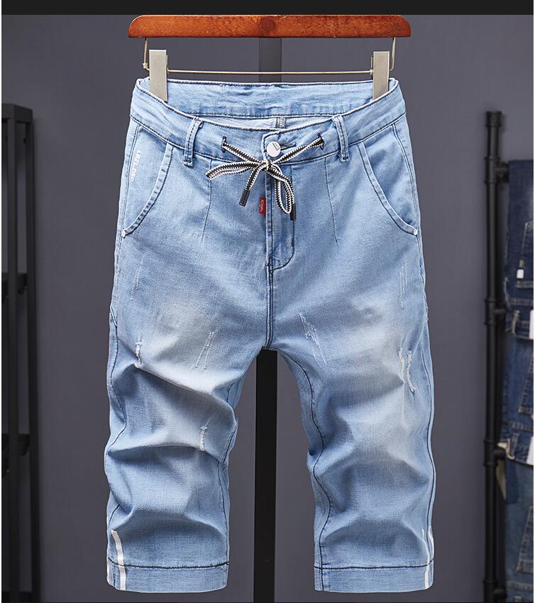 Hot sell! Summer thin seven cent jeans men's elastic waist straight